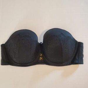 Cacique Strapless Underwire Bra Size 44DD Black